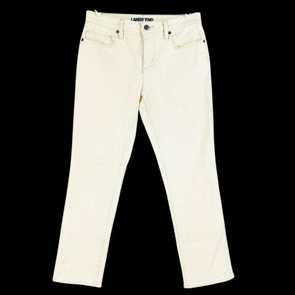 Lands' End Women's Stretch Mid Rise Straight Leg Cream Jeans Size 8 Zip/Button - Picture 1 of 11